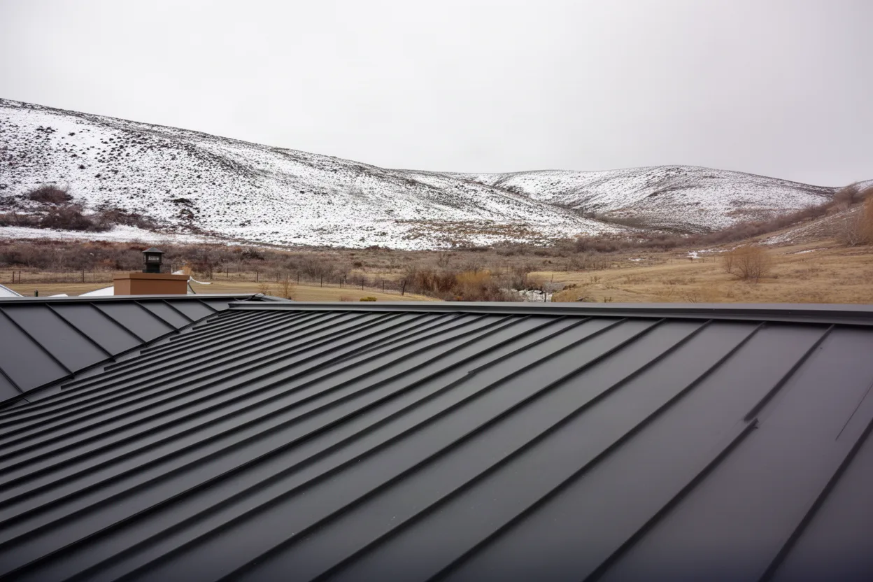 A standing-seam metal roof on a foothill house